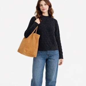 OGD One Grey Day Women's Black Boxy Relaxed Fit Sweater Alpaca Merino Wool, XS